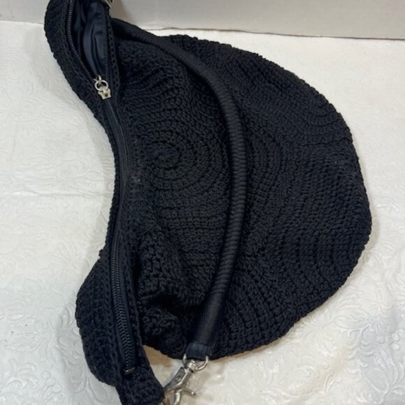 The Sak Hand-Crocheted Black Hobo Bohemian Styled Shoulder Bag Purse - Picture 6 of 12